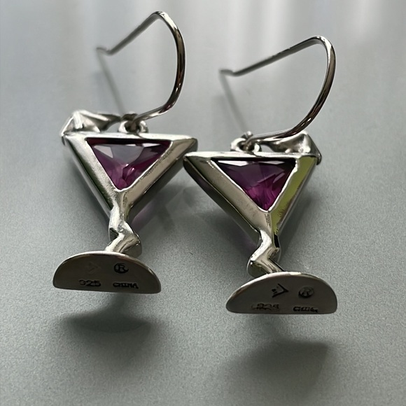 SOLD Vintage Sterling Silver Amethyst Martini Earrings NEW π π² - Picture 5 of 11